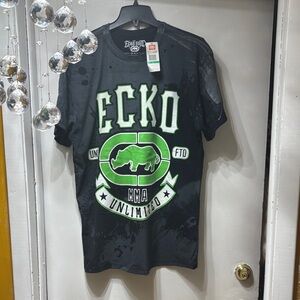 Ecko Unlimited Black Tee with Neon Green Logo
